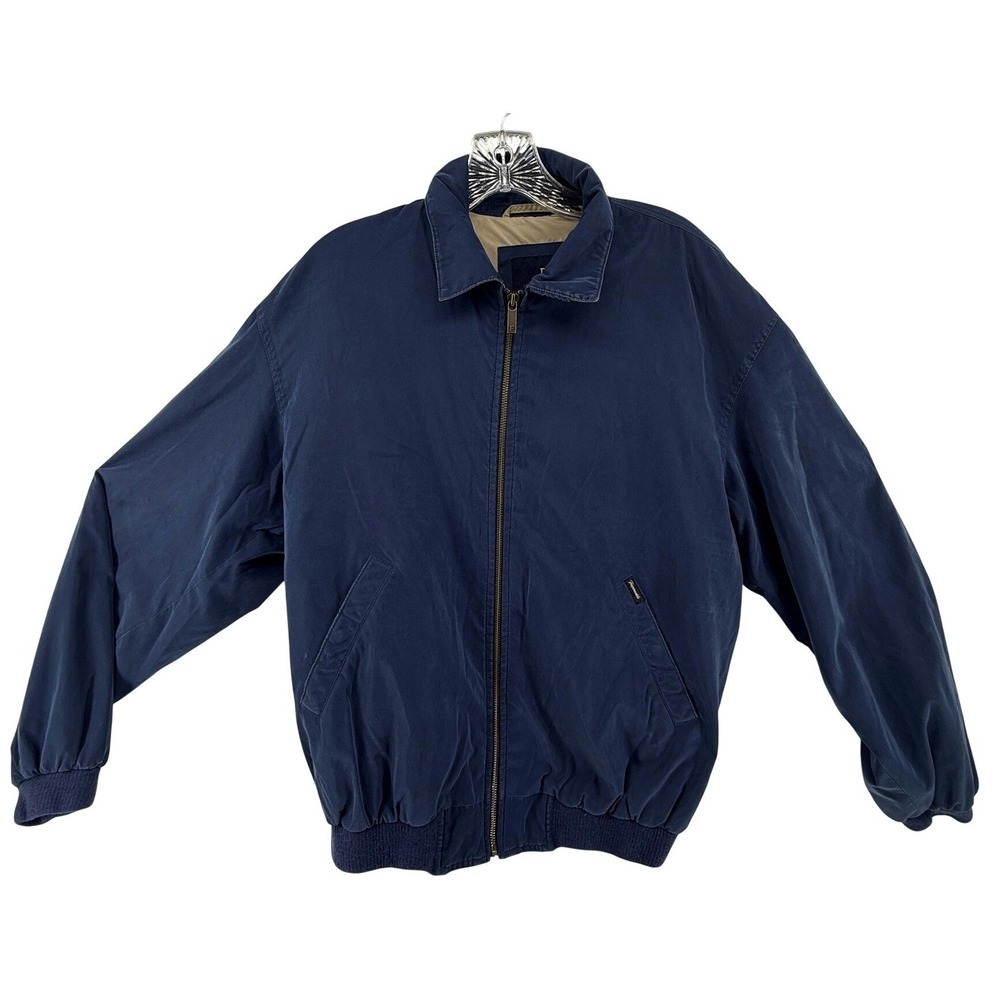 Faconnable Mens Navy Blue Harrington Bomber Jacket Size S Full Zip Microfiber
